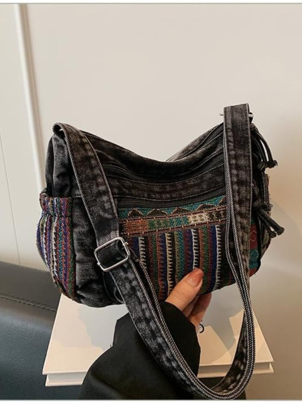 Denim Purse Crossbody Bags, Adjustable Strap with Lots of Pockets Hippie | Hobo - Picture 5 of 6